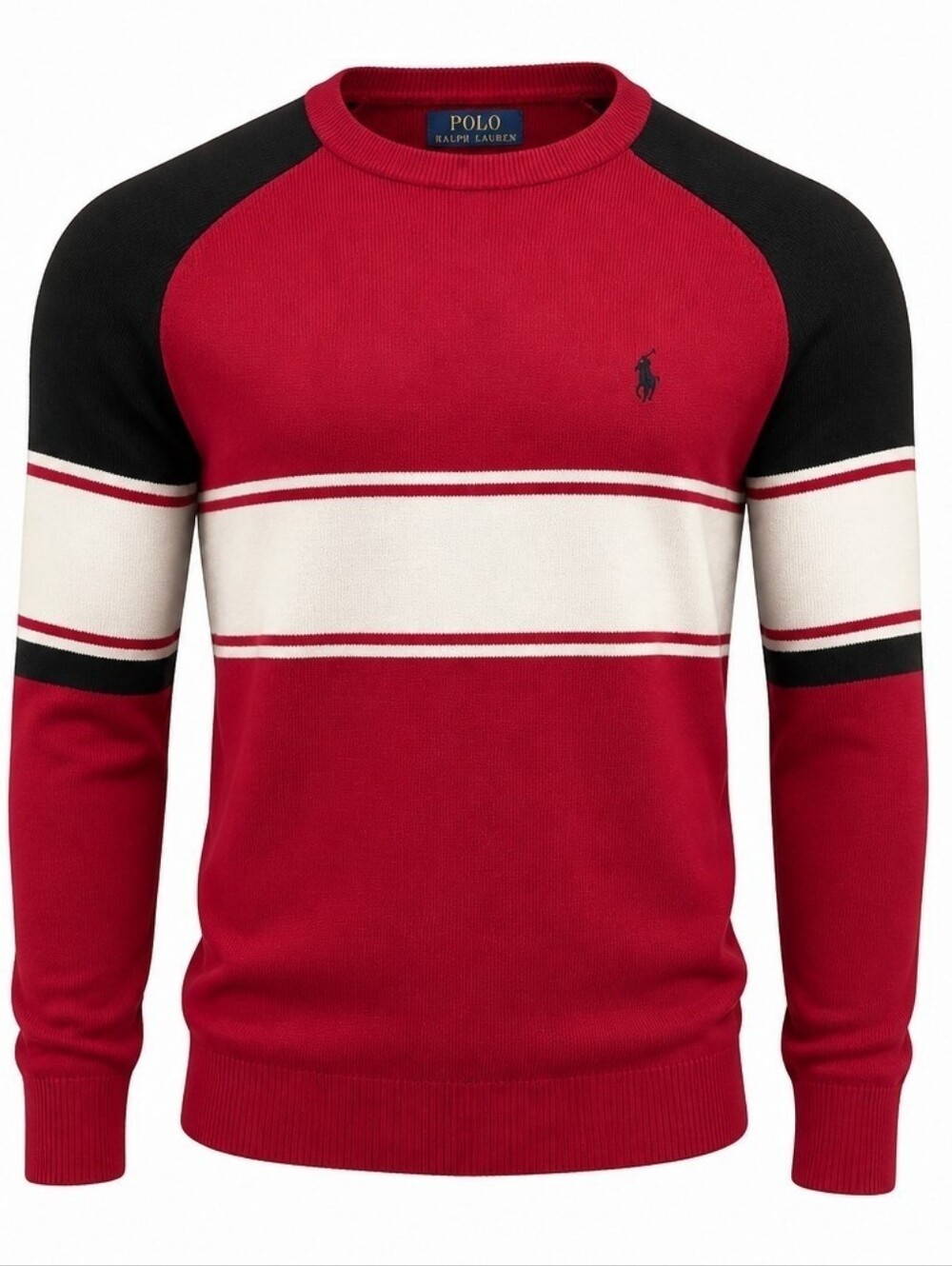 Polo by Ralph Lauren Red Contrast-Stripe Crewneck Sweater